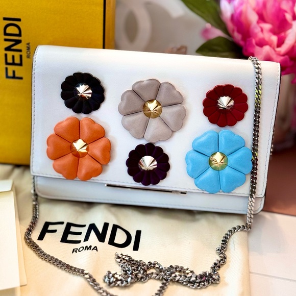 Fendi Handbags - Fendi Calfskin Nappa Floral Wallet On A Chain
